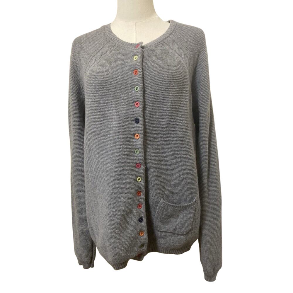 Lambswool Wool TABITHA WEBB Gray Knit Cardigan Colorful Buttons Medium
